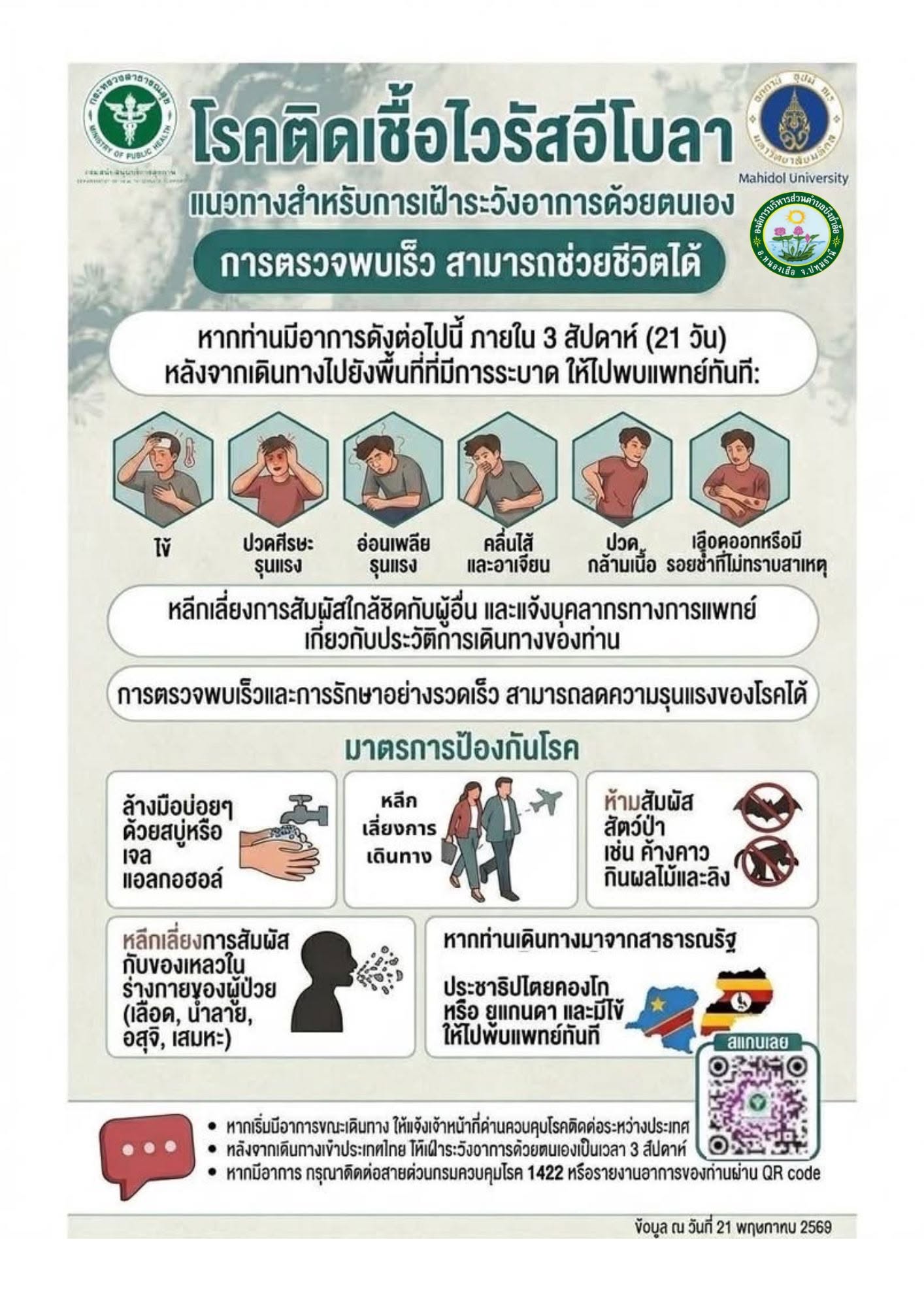 ประกาศประชาสัมพันธ์: ขอความร่วมมือเฝ้าระวังและป้องกันโรคติดเชื้อไวรัสอีโบลา (Ebola)
